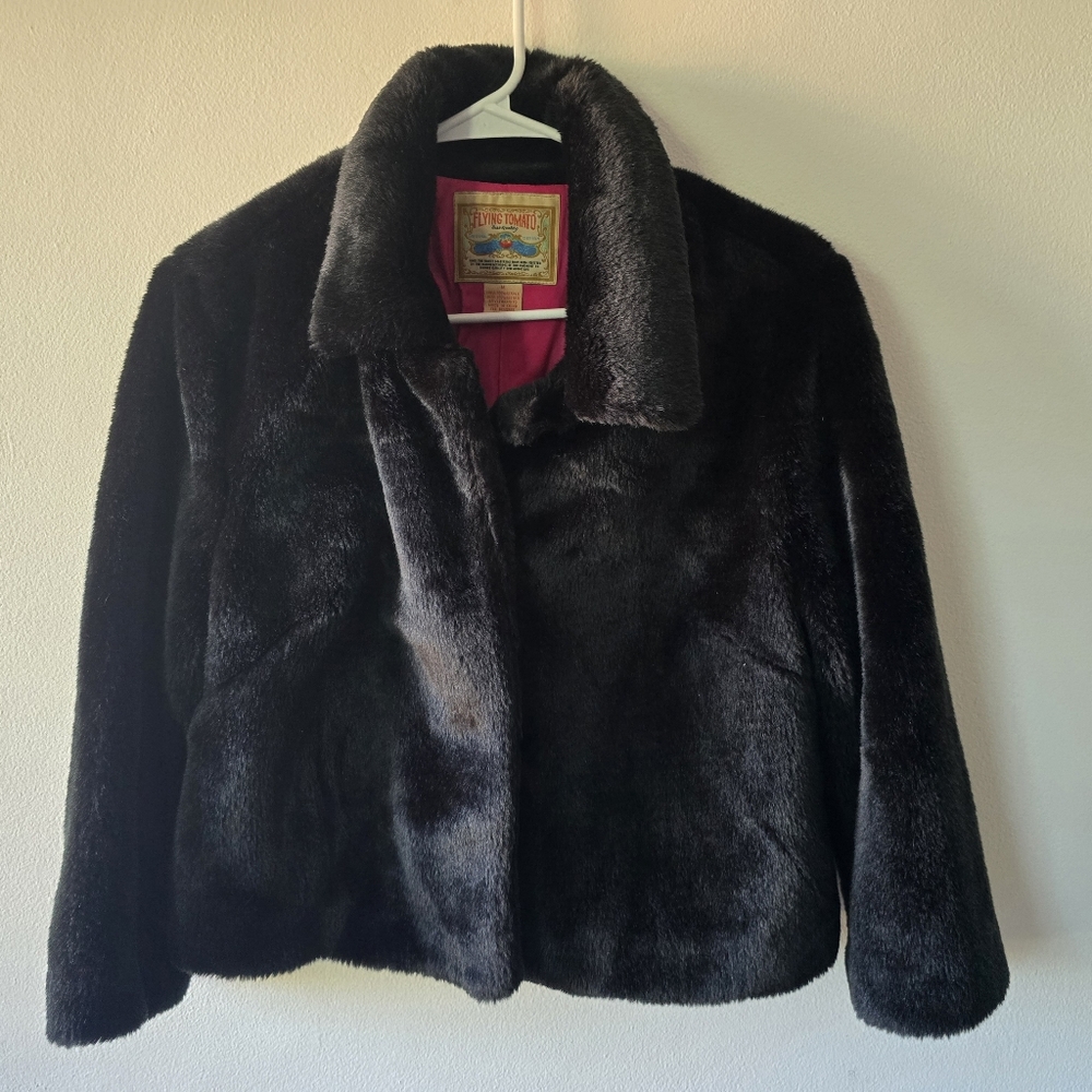 Flying Tomato Black Faux Fur Teddy Jacket